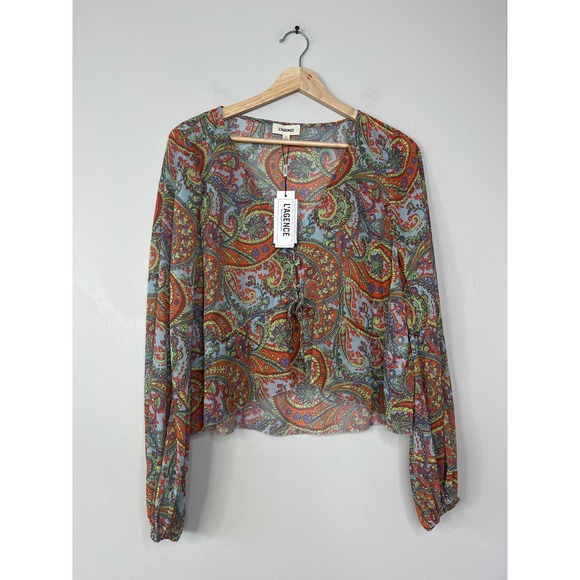 NWT L'agence Pixie Bohemian Long Sleeve Paisley Print Crepe De Chine Blouse Red - Picture 2 of 8